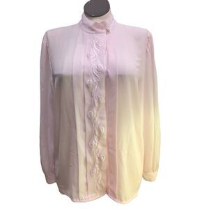 Vintage Silver Cord Women's  Lightweight Embroidered Button Up Pastel Pink Offic